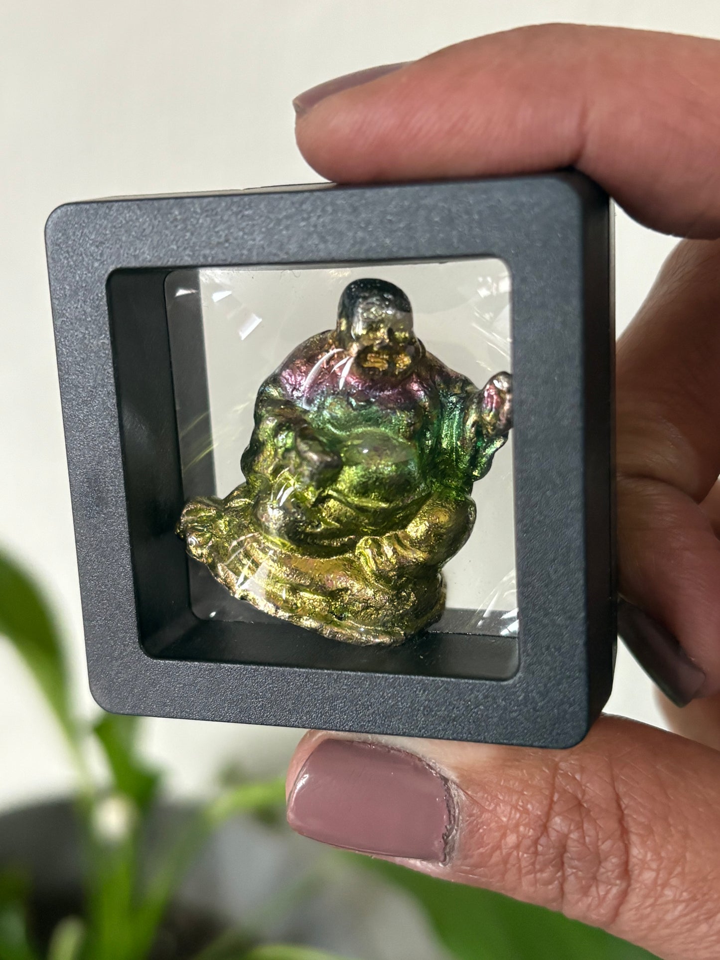 Rainbow Bismuth Crystal Buddha Metal Art Sculpture - Mini
