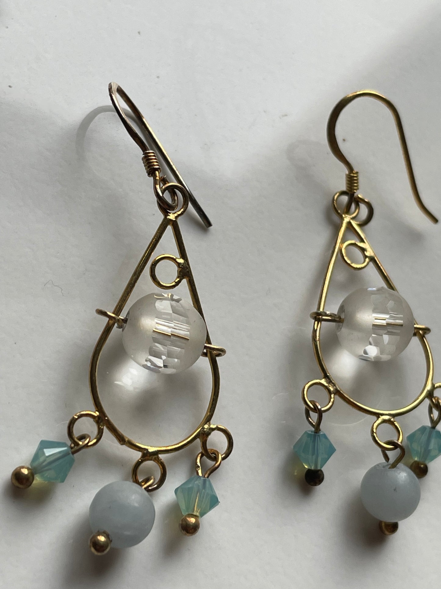 Angelite & Quartz crystal gemstone Swarovski gold chandelier 925 earrings