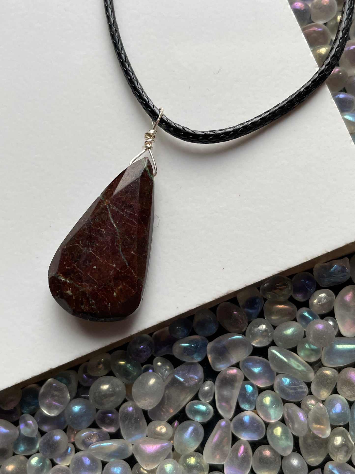 Bicolour Chrysoprase Gemstone Crystal Silver Necklace (Certified)