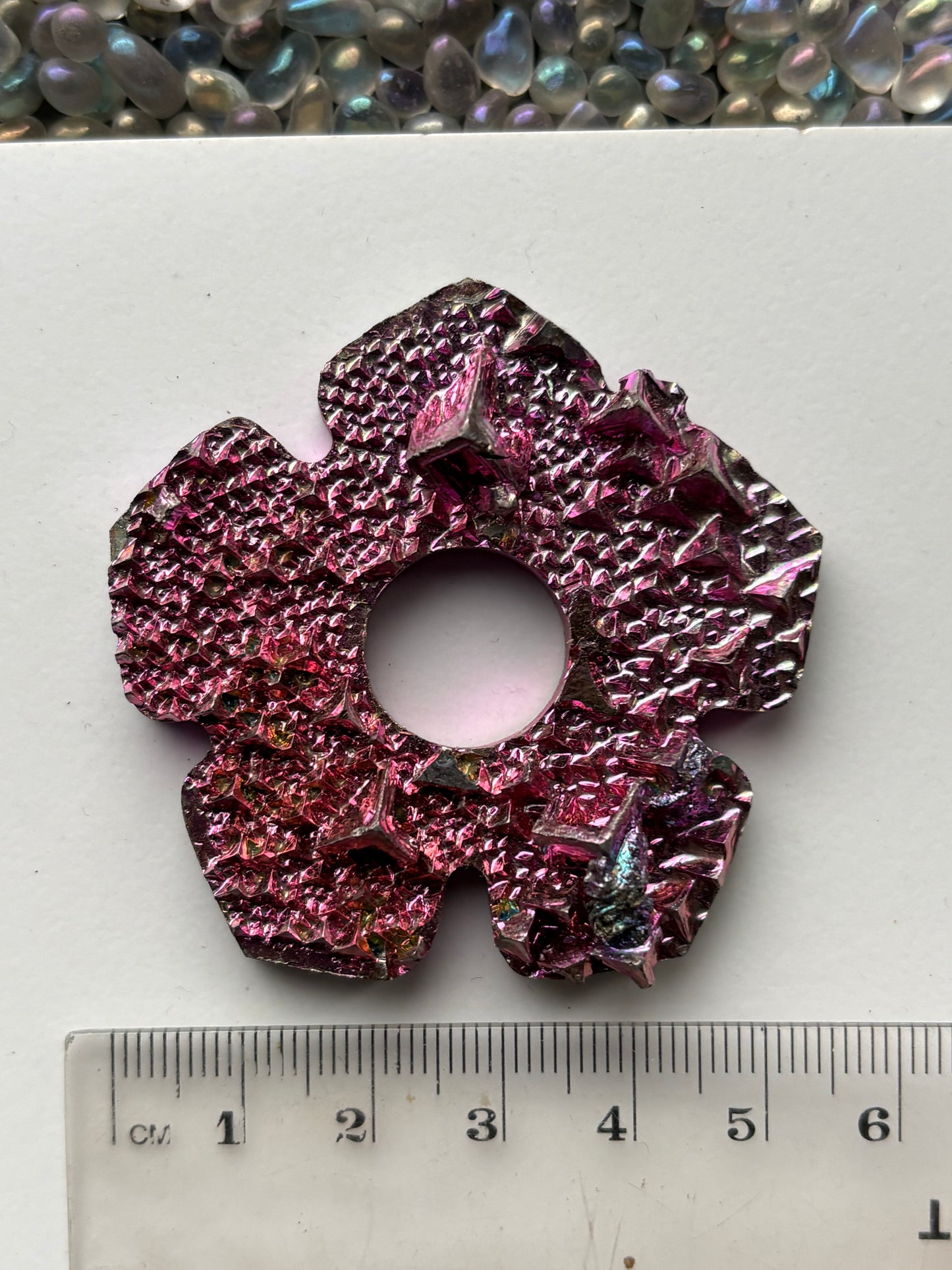 Pink Bismuth Crystal Hippie Flower Slice Cut Out Sphere Holder