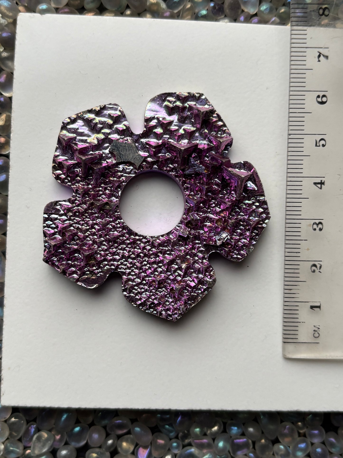 Purple Pink Bismuth Crystal Hippie Flower Slice Cut Out Sphere Holder