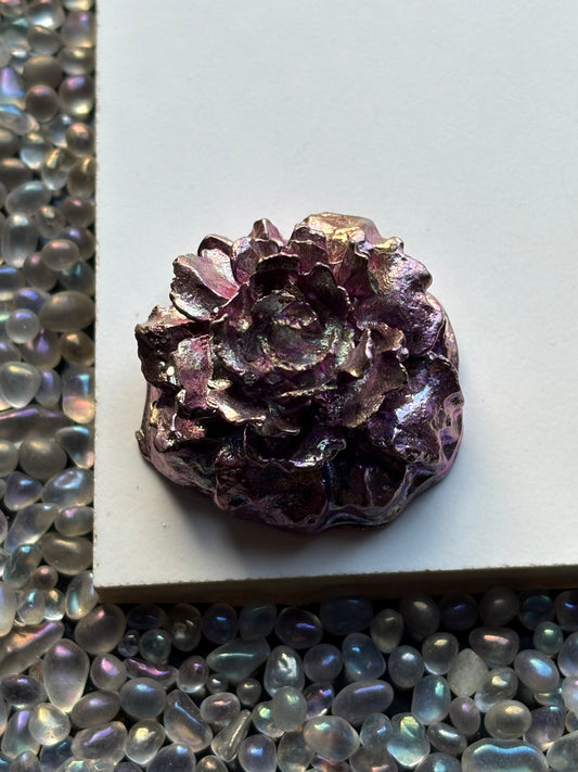 Pink Bismuth Crystal Small Rose Flower Metal Art Sculpture