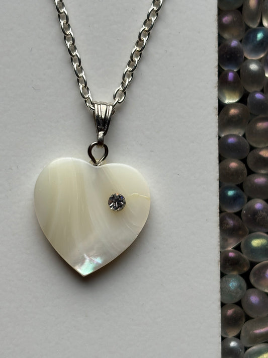 Mother of Pearl Crystal Gemstone Heart Carving Necklace (A)
