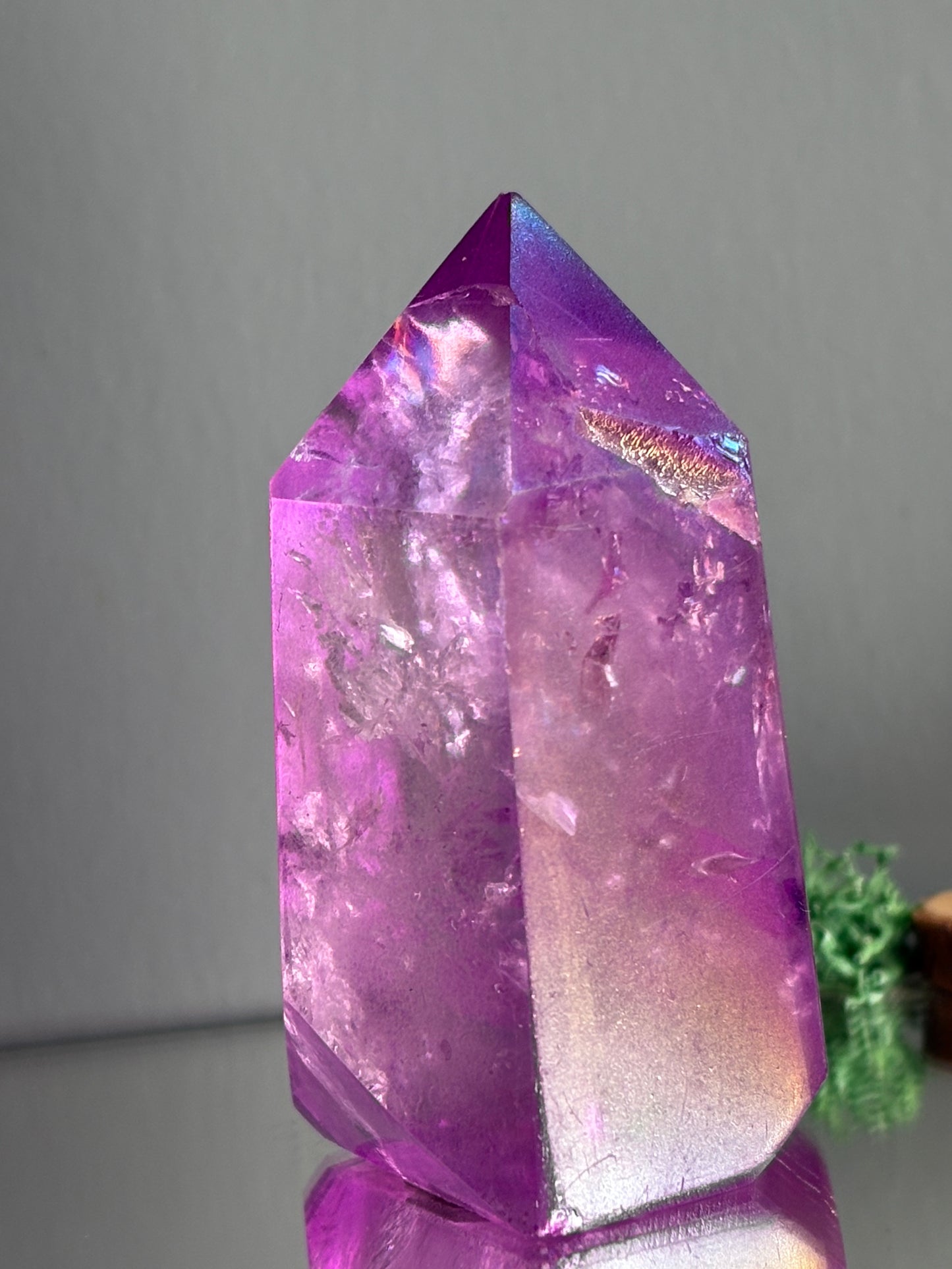 Purple Aura Quartz Crystal Gemstone Tower Point (B)