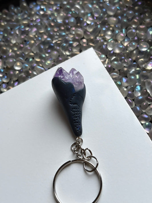 Amethyst Crystal Gemstone Black Clay KeyChain