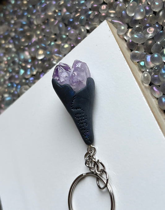 Amethyst Crystal Gemstone Black Clay KeyChain