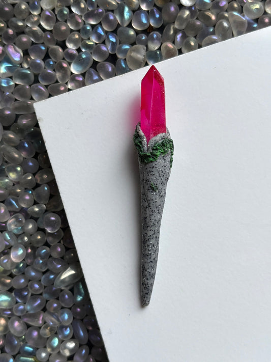 Pink Aura Quartz Crystal Gemstone Granite Clay Wand