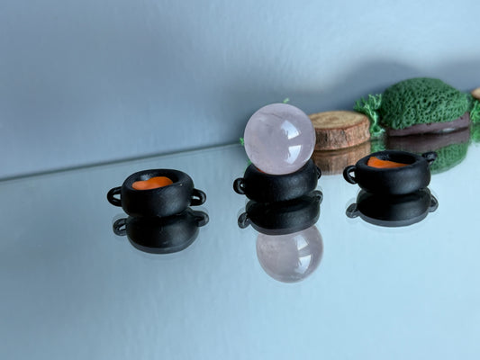 Orange Cauldron Clay Art Sphere Holder Mini