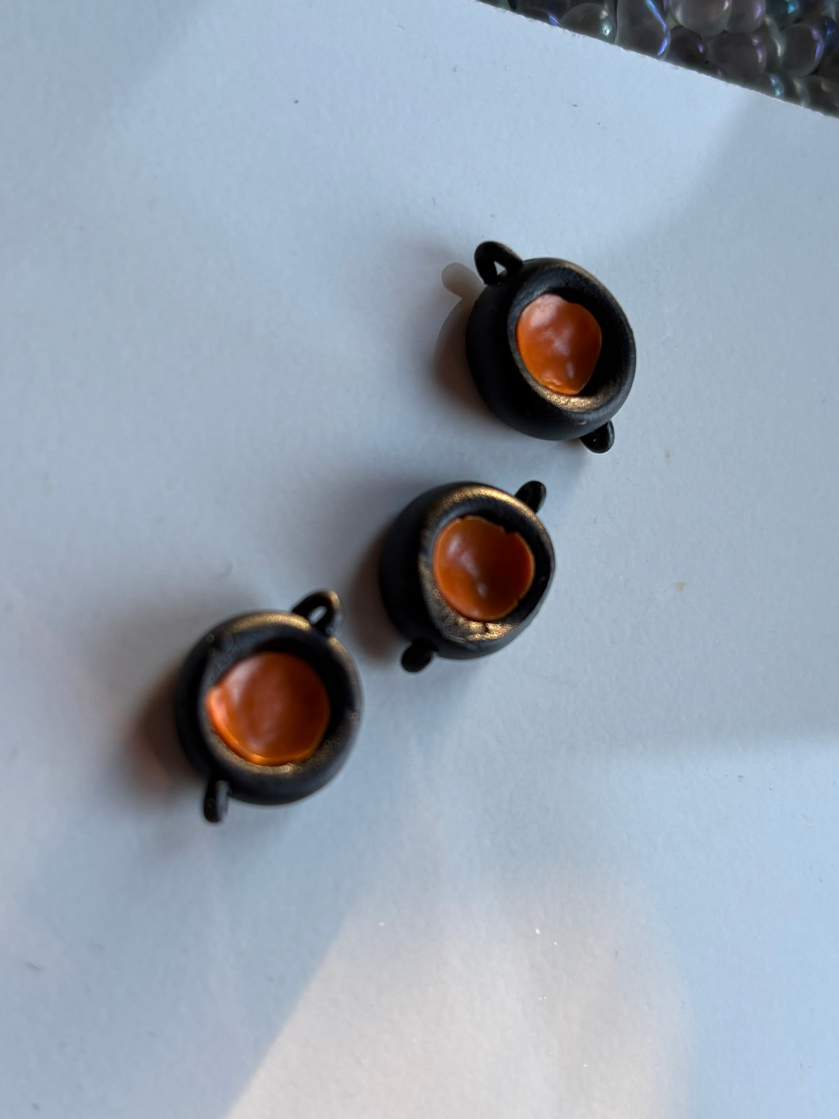 Orange Cauldron Clay Art Sphere Holder Mini