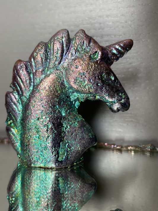 Purple Blue Bismuth Crystal Unicorn Metal Art Sculpture
