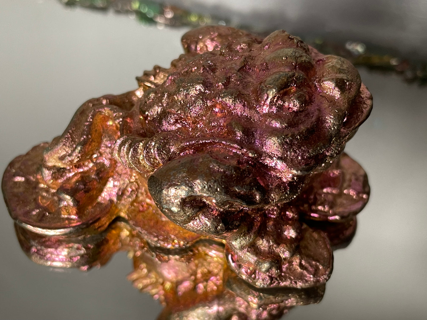 Pink Bismuth Crystal Lucky Chinese Frog Metal Art Sculpture