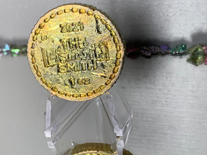 Gold Bismuth Crystal Om Coin Metal Art Sculpture