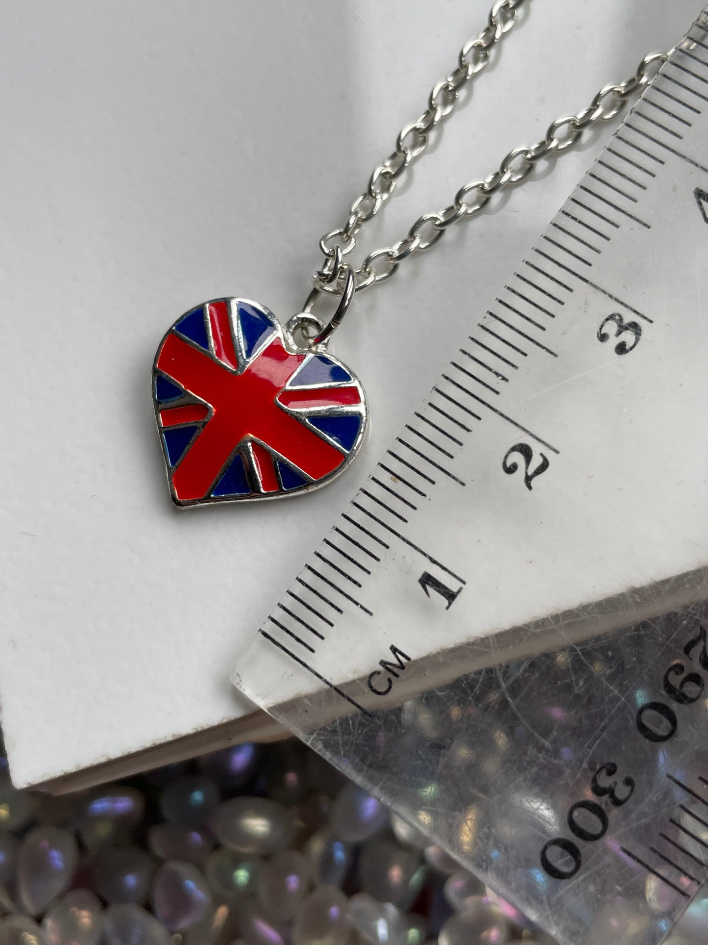 British UK Flag Heart Charm Silver Necklace & Ruby Gift Set