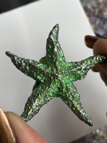 Green Bismuth Crystal Medium Starfish Metal Art Sculpture