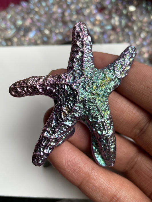 Purple Blue Bismuth Crystal Starfish Metal Art Sculpture
