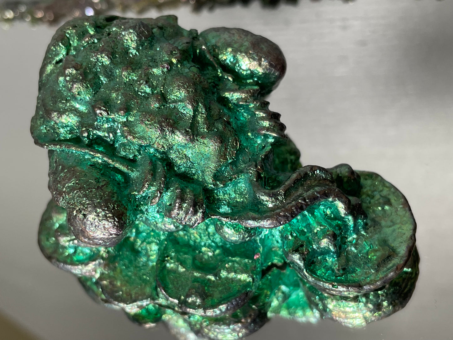 Teal Green Bismuth Crystal Lucky Chinese Frog Metal Art Sculpture