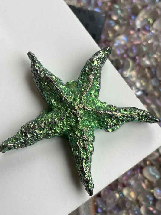 Green Bismuth Crystal Medium Starfish Metal Art Sculpture