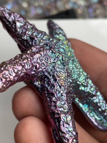 Purple Blue Bismuth Crystal Starfish Metal Art Sculpture