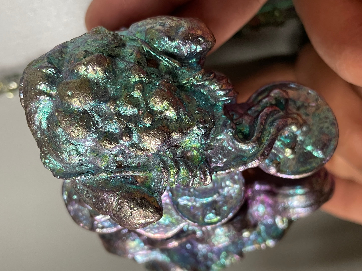 Purple Blue Bismuth Crystal Lucky Chinese Frog Metal Art Sculpture