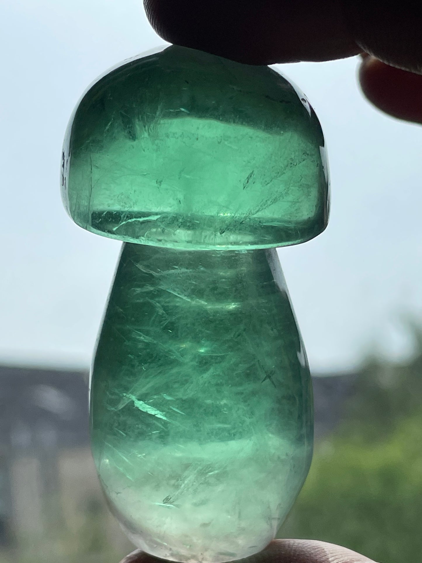 Vivid Green Fluorite Crystal Gemstone Mushroom Carving (L)