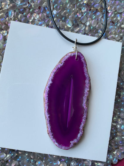 Purple Agate Slice Crystal Gemstone Cord Necklace