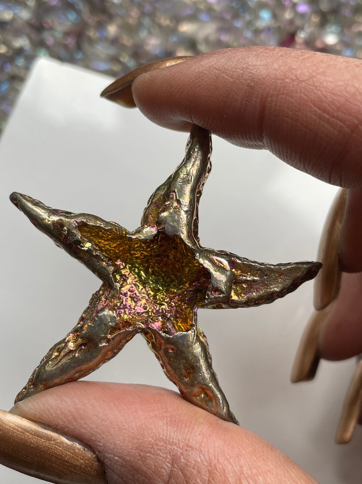 Gold Bismuth Crystal Medium Starfish Metal Art Sculpture