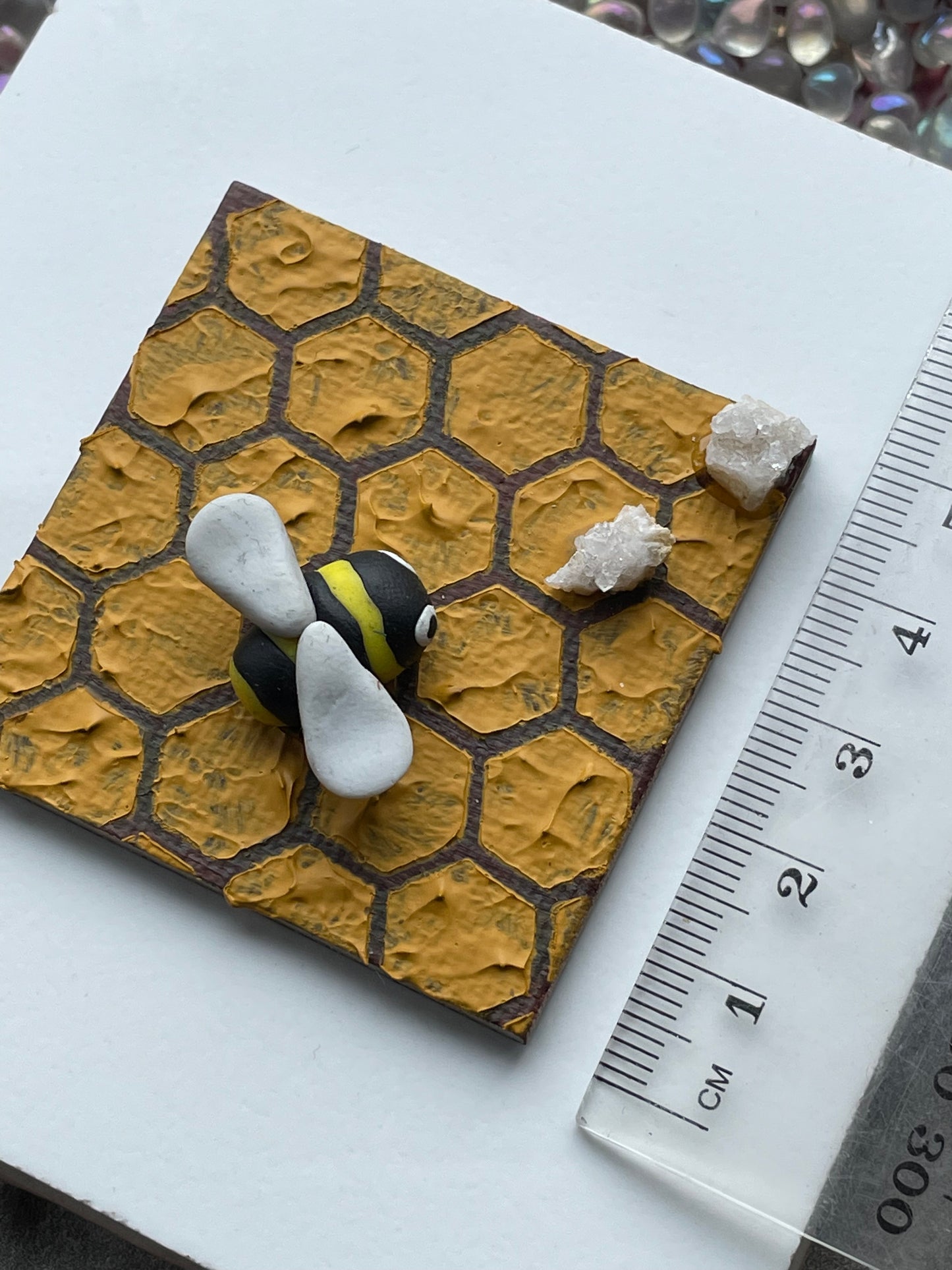 Druzy Quartz Crystal Gemstone Clay Bee Fridge Magnet