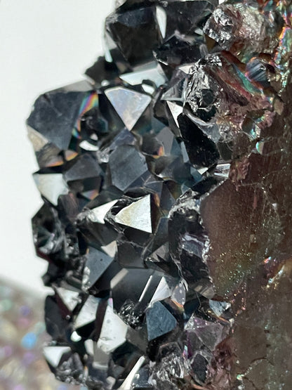 Black Aura Coated Amethyst Gemstone Crystal Cluster Tower Chunk (C)