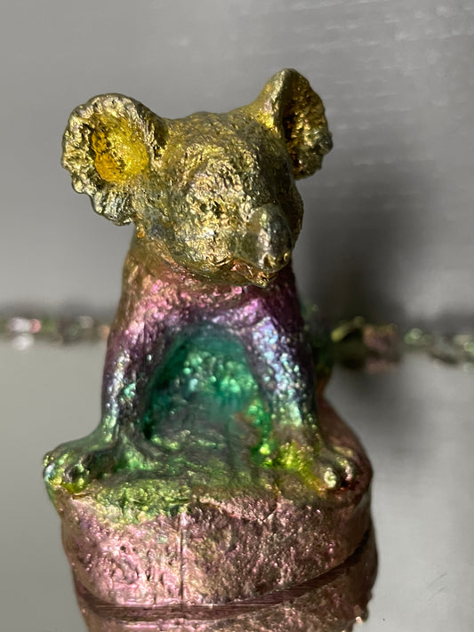 Rainbow Bismuth Crystal Koala Metal Art Sculpture