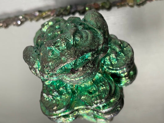 Teal Green Bismuth Crystal Lucky Chinese Frog Metal Art Sculpture