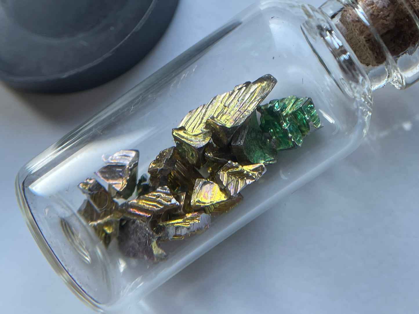 Gold & Green Bismuth Crystal Glass Vial Keychain