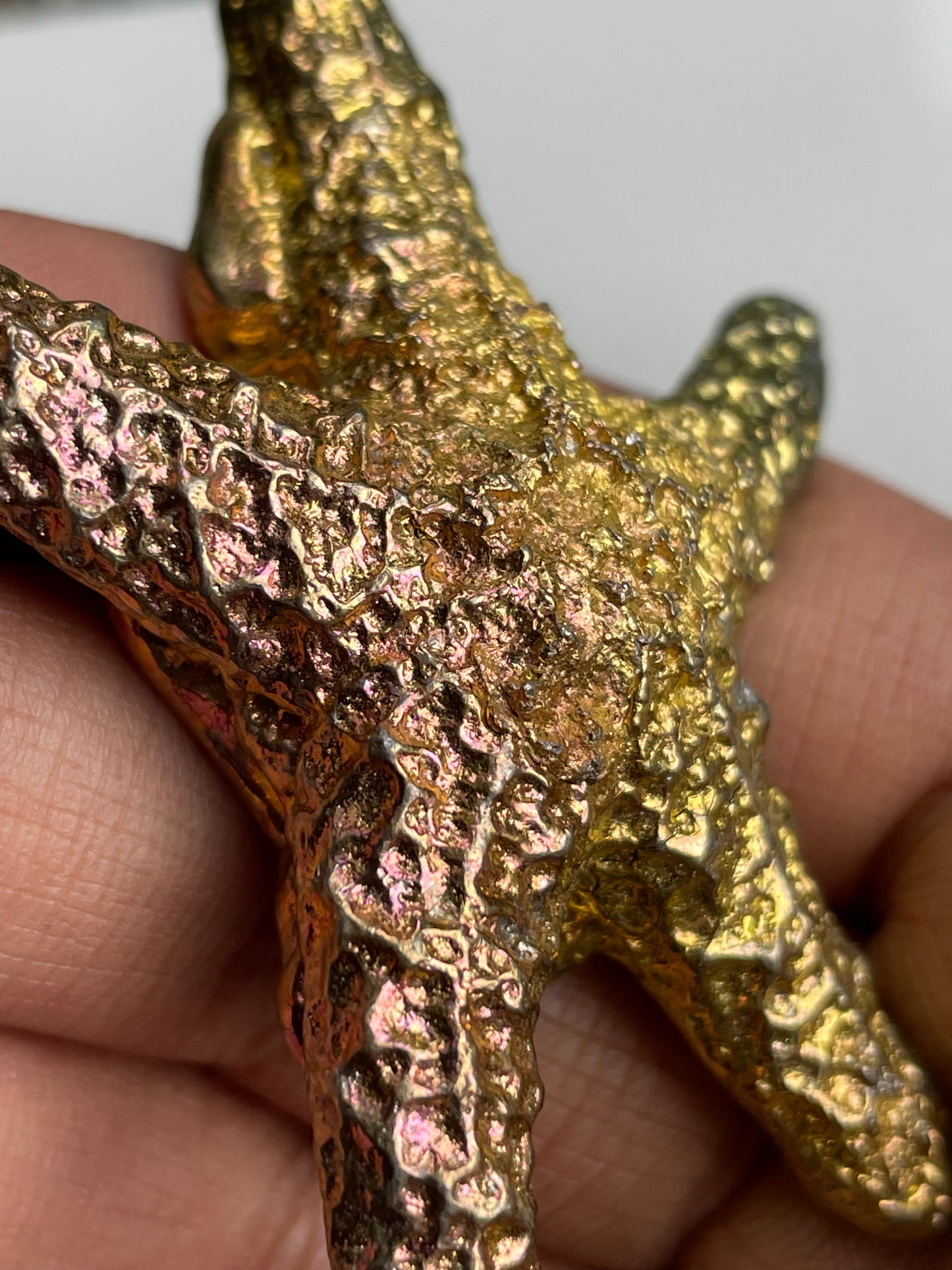 Gold Peach Bismuth Crystal Large Starfish Metal Art Sculpture