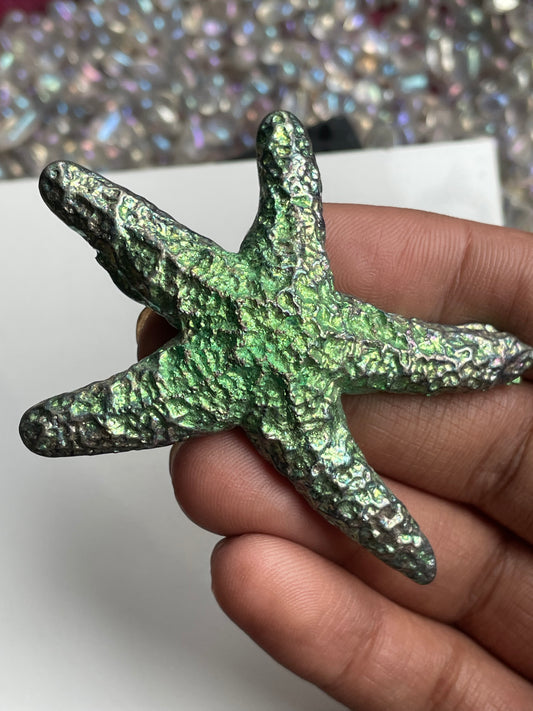 Green Bismuth Crystal Large Starfish Metal Art Sculpture