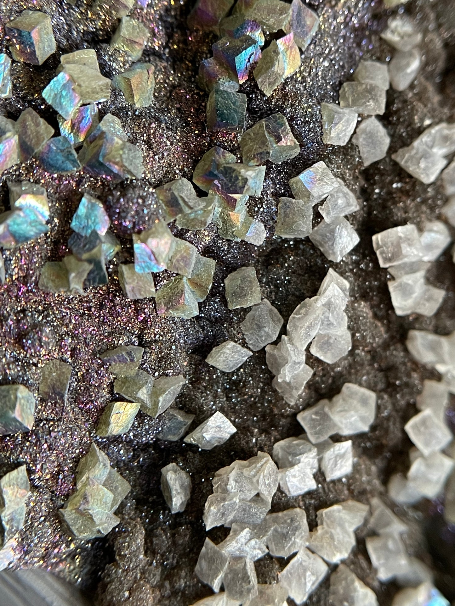 Black Amethyst & Calcite Aura Crystal Gemstone Cluster