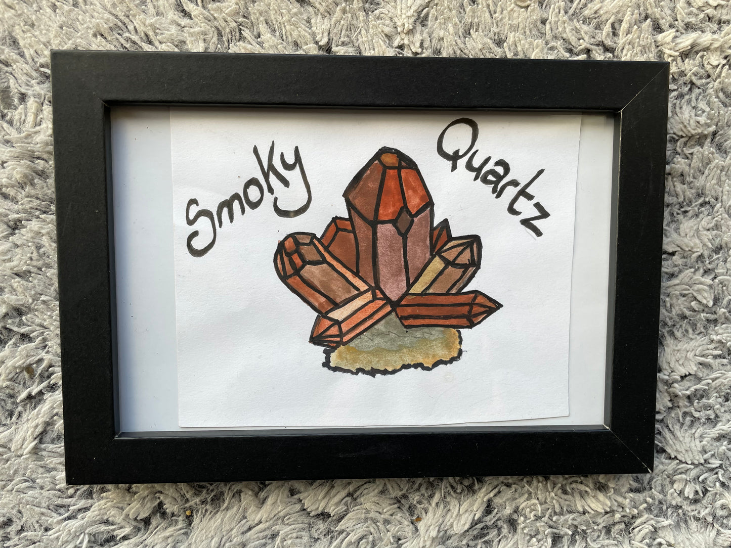 Smoky Quartz Gemstone Crystal Watercolour Painting Framed
