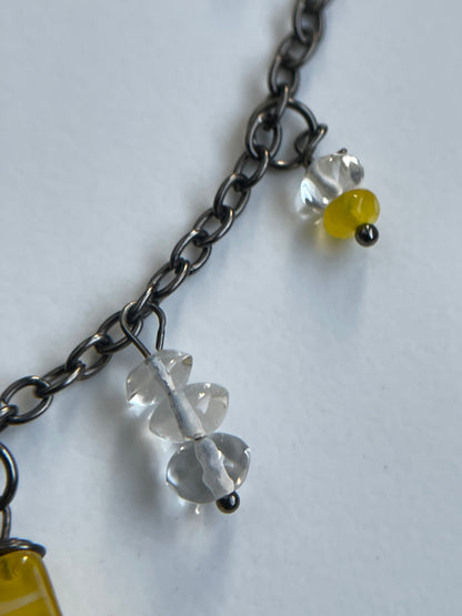 Yellow Quartz Fire Agate Crystal Gemstone Lampwork Charm Bracelet