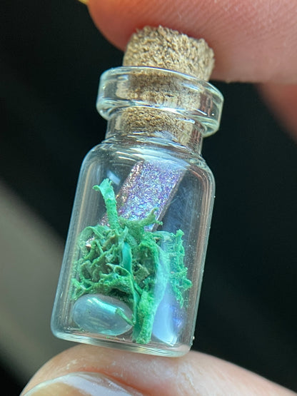 Purple Bismuth & Aura Quartz Crystal Moss Glass Vial Keychain