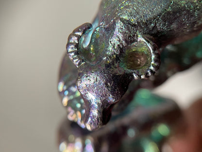 Purple Blue Bismuth Crystal Bull Metal Art Sculpture