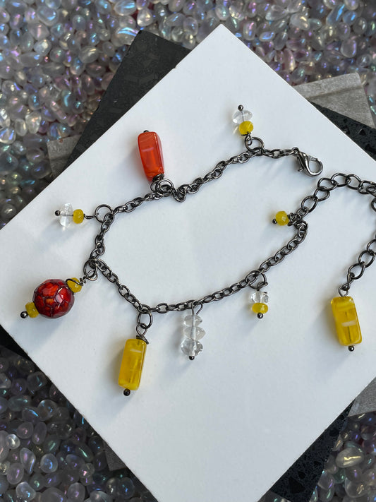 Yellow Quartz Fire Agate Crystal Gemstone Lampwork Charm Bracelet