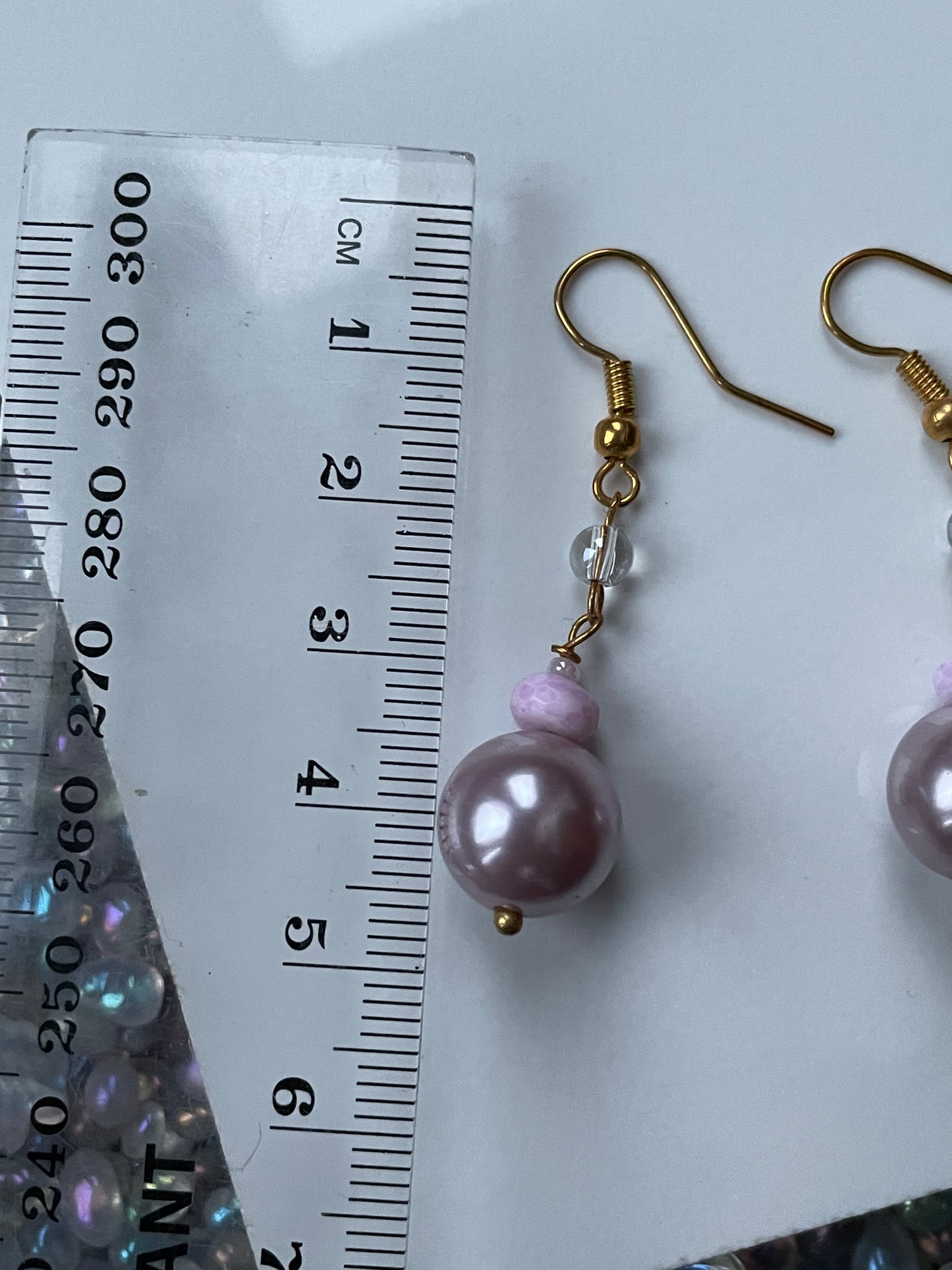 Lavender Pearl & Pink Opal Crystal Gemstone Gold Drop Earrings