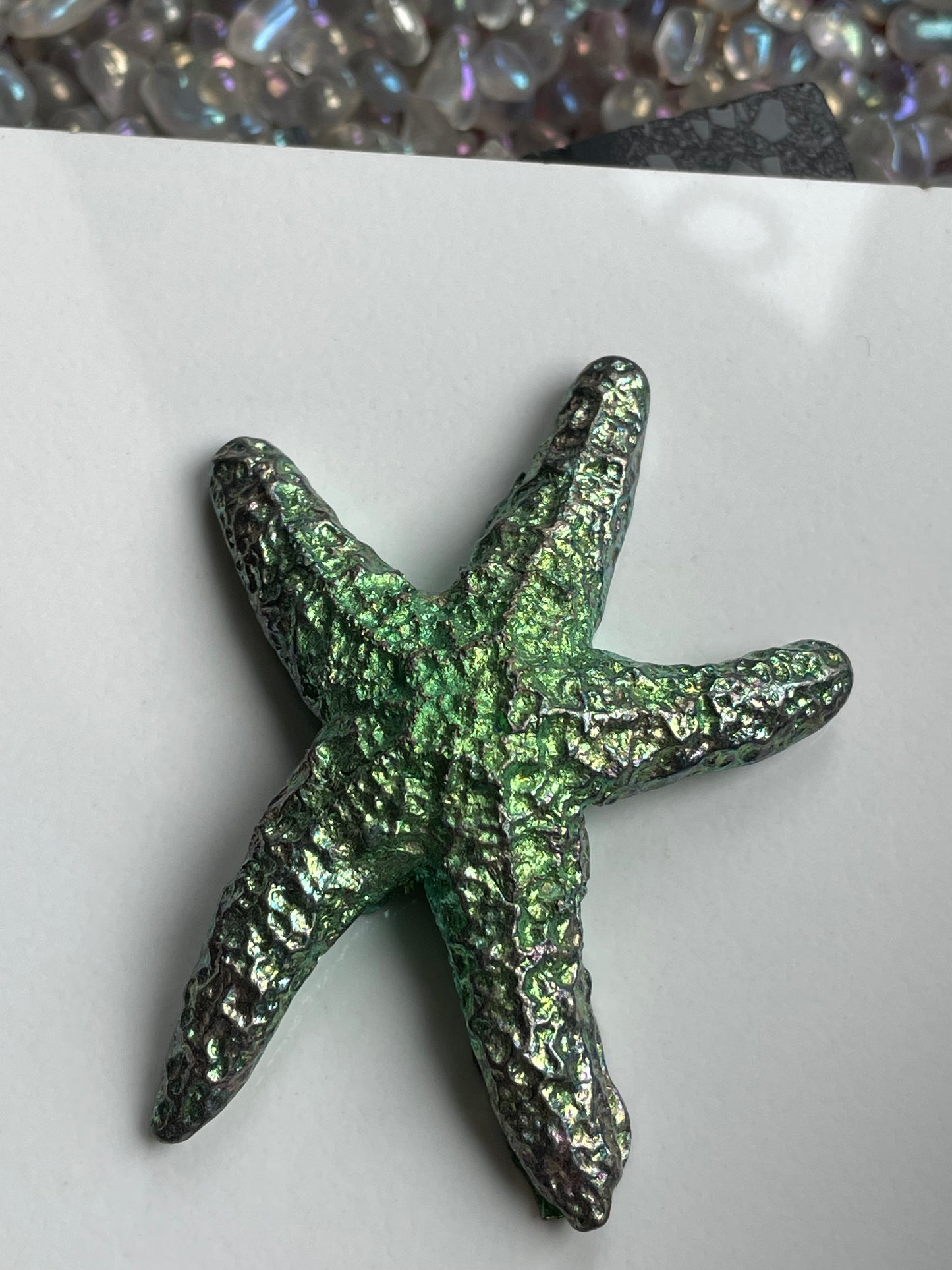 Green Bismuth Crystal Large Starfish Metal Art Sculpture