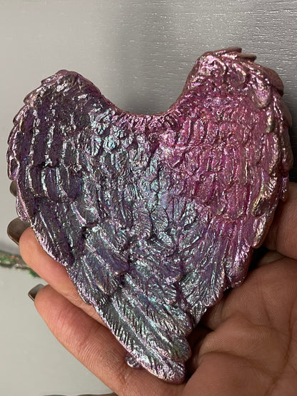 Pink purple Angel Wing Dish Bismuth Crystal Metal Art Sculpture
