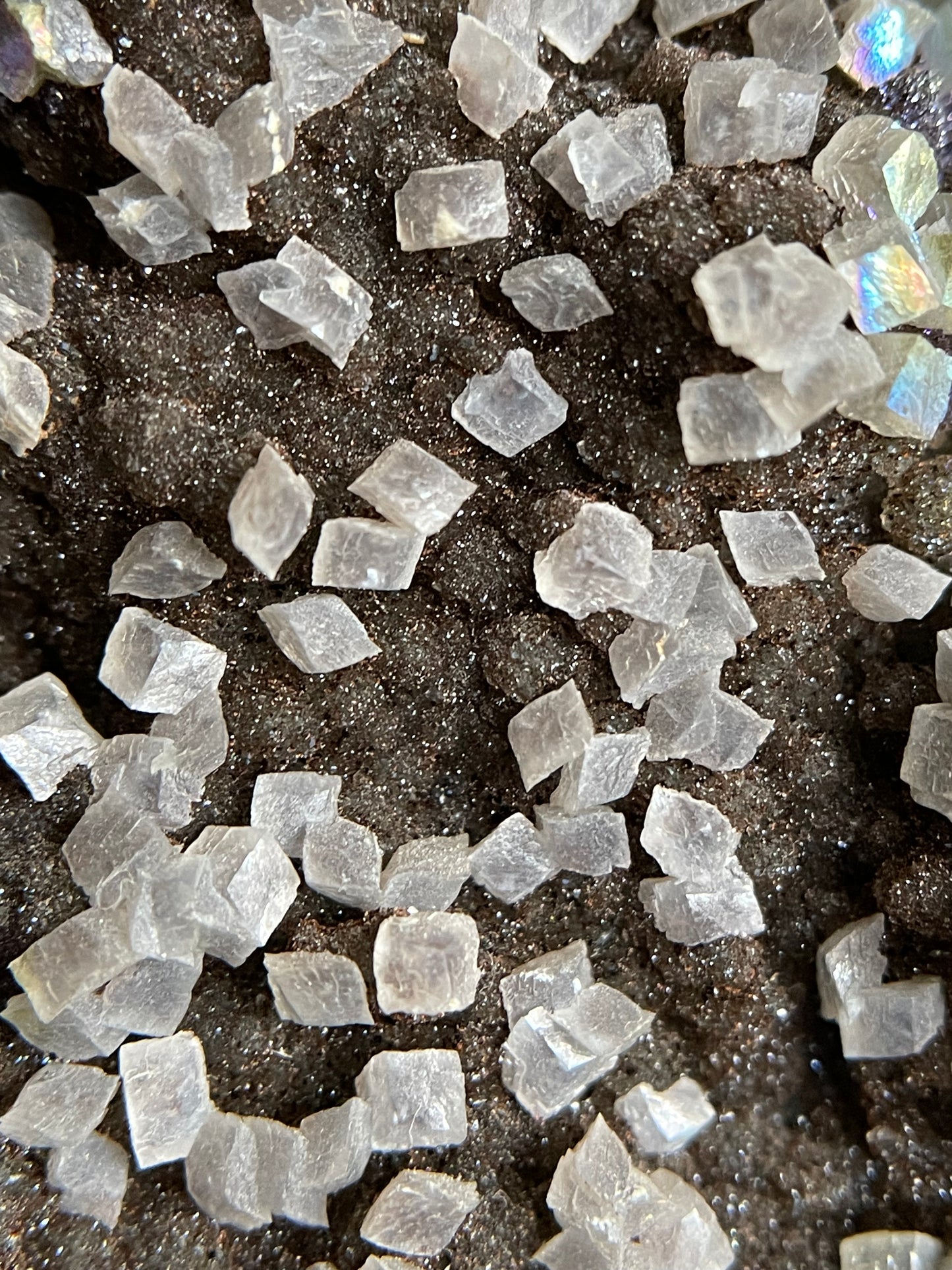 Black Amethyst & Calcite Aura Crystal Gemstone Cluster