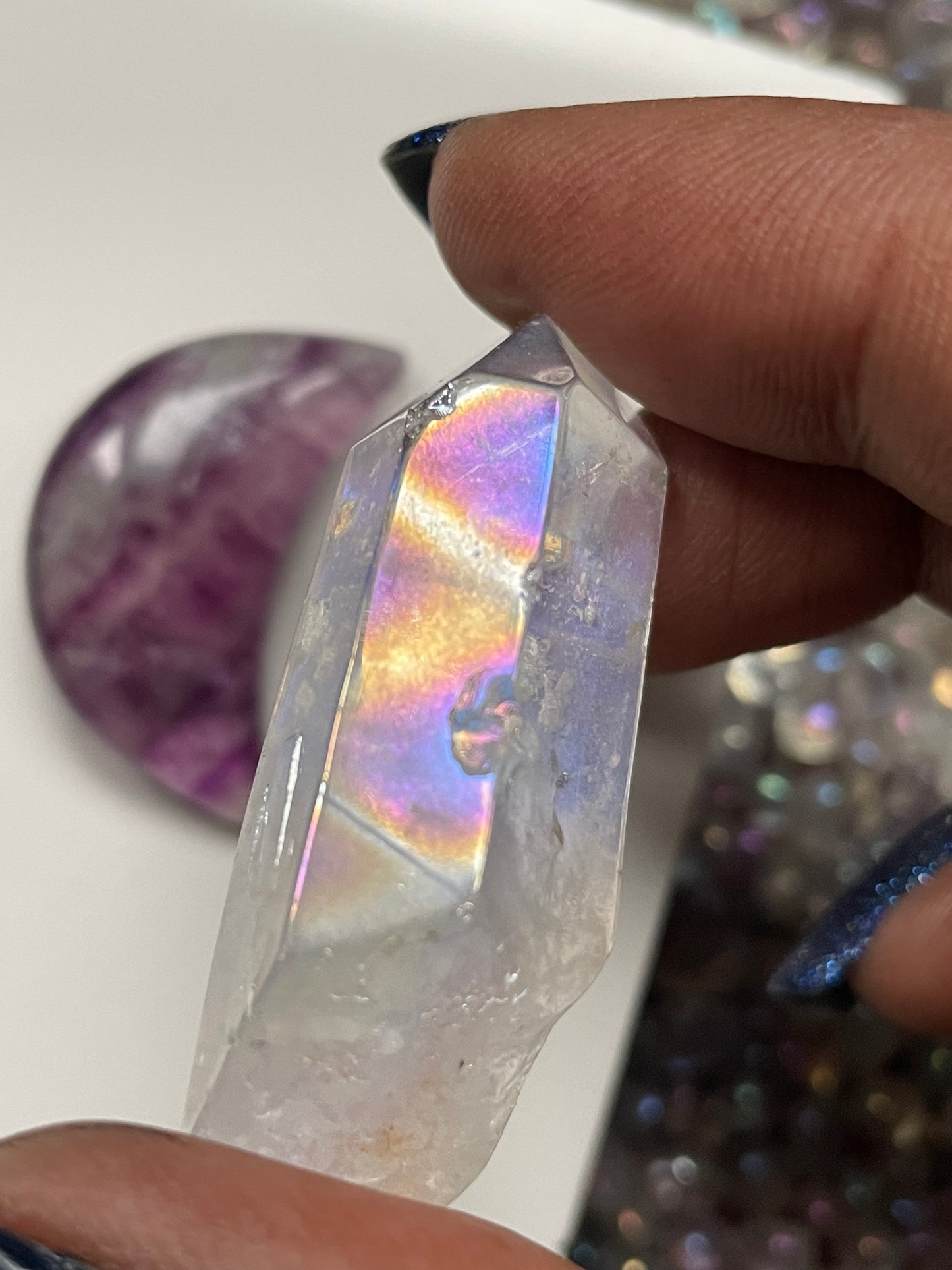 Fluorite Moon Aura Quartz & Rainbow Moonstone Crystal Gemstone Gift Pack - Moon Child (3)