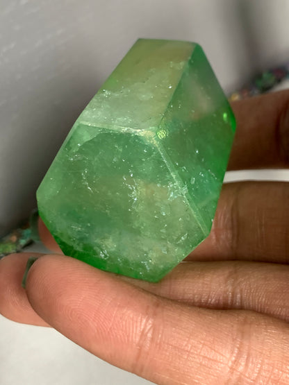 Green & Watermelon Aura Quartz Crystal Gemstone Garden Tower Desktop Gift Set
