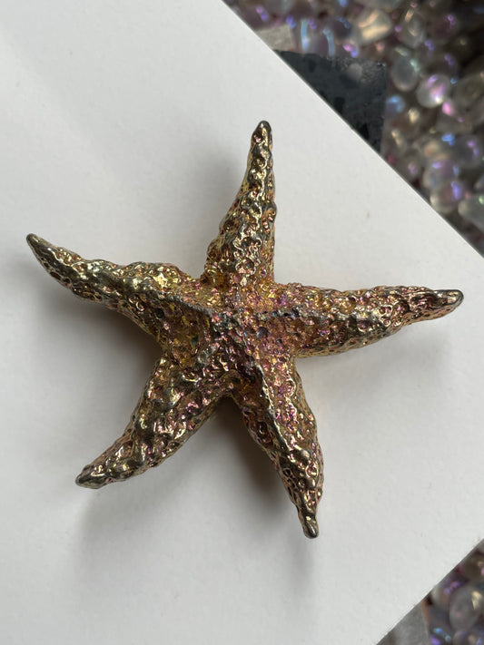 Gold Bismuth Crystal Medium Starfish Metal Art Sculpture