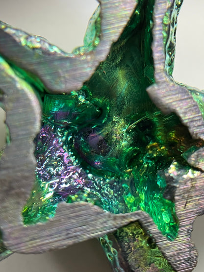 Green Bismuth Crystal Medium Starfish Metal Art Sculpture