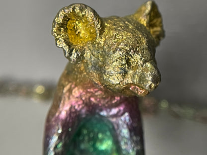 Rainbow Bismuth Crystal Koala Metal Art Sculpture