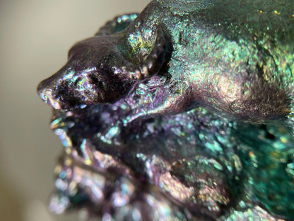 Purple Blue Bismuth Crystal Bull Metal Art Sculpture