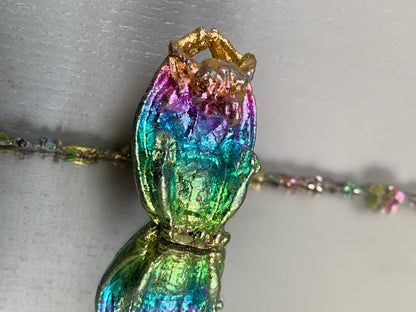 Rainbow Bismuth Crystal Gargoyle Metal Art Sculpture (1)
